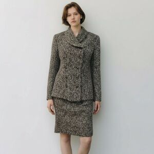 Vintage French Boucle Knit Skirt Suite 80s